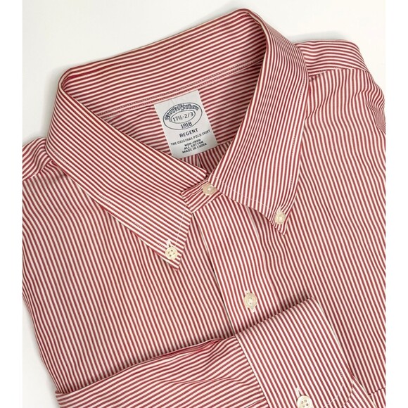 Brooks Brothers Mens 17.5 Reg Red White Stripe Long Sleeve Button Down Shirt - Picture 1 of 5